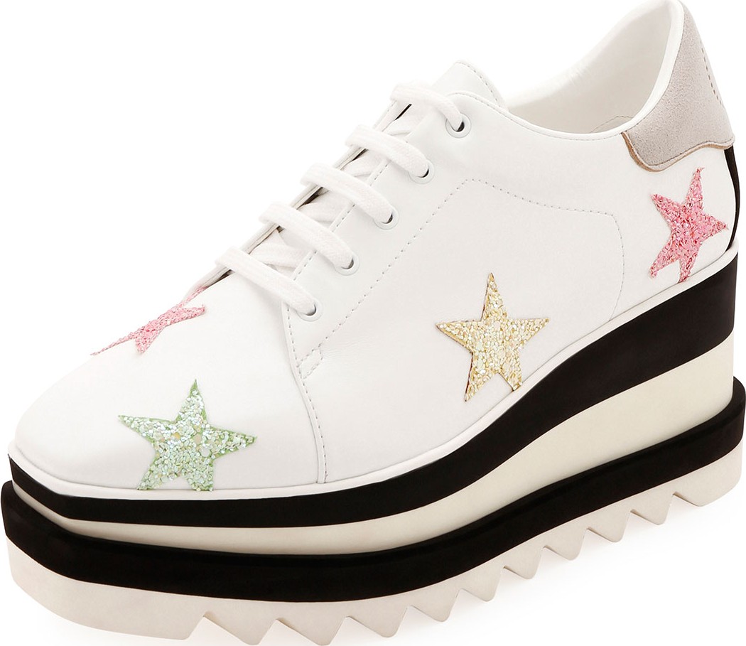 Stella McCartney Elyse Stars Glitter Platform Sneakers