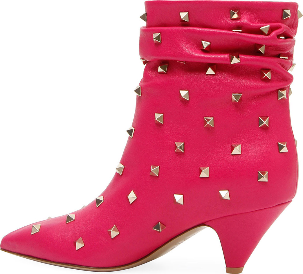 Valentino Slouchy Leather Scrunch Stud Bootie