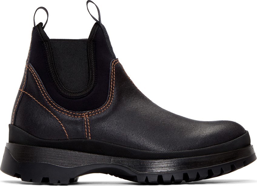 Prada Black Leather & Neoprene Chelsea Boots