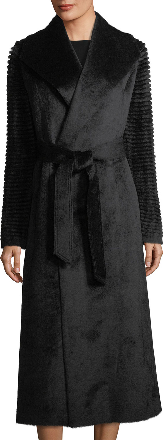 Sentaler Suri Alpaca Long Wrap Coat w/ Ribbed Sleeves