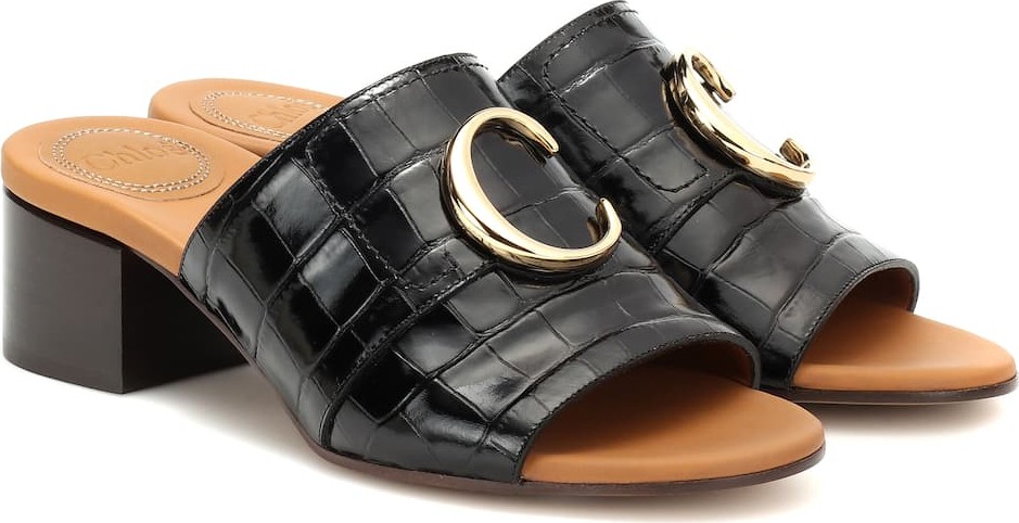 Chloe Chloé C embossed leather mules