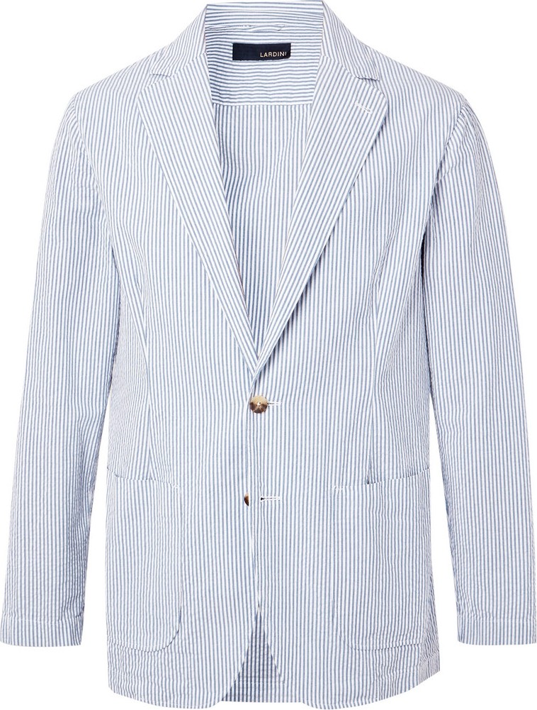 Lardini Blue Unstructured Striped Cotton-Seersucker Blazer