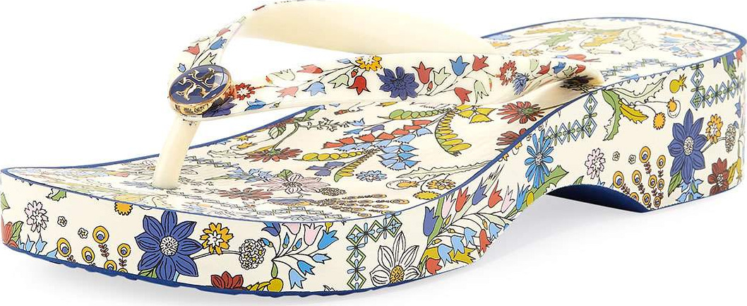 Tory Burch Floral-Print Wedge Thong Sandal