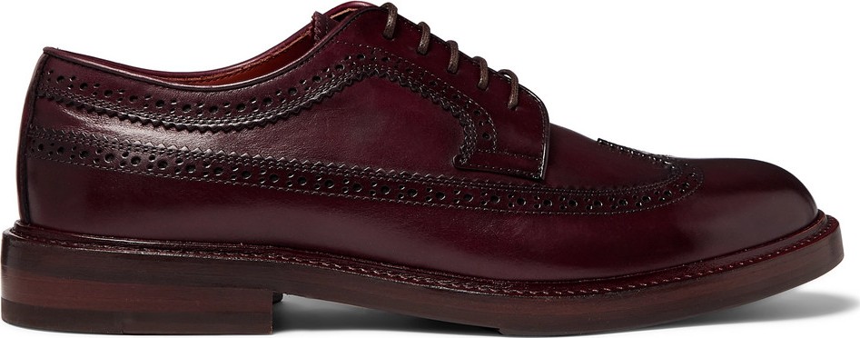 Brunello Cucinelli Polished-Leather Longwing Brogues