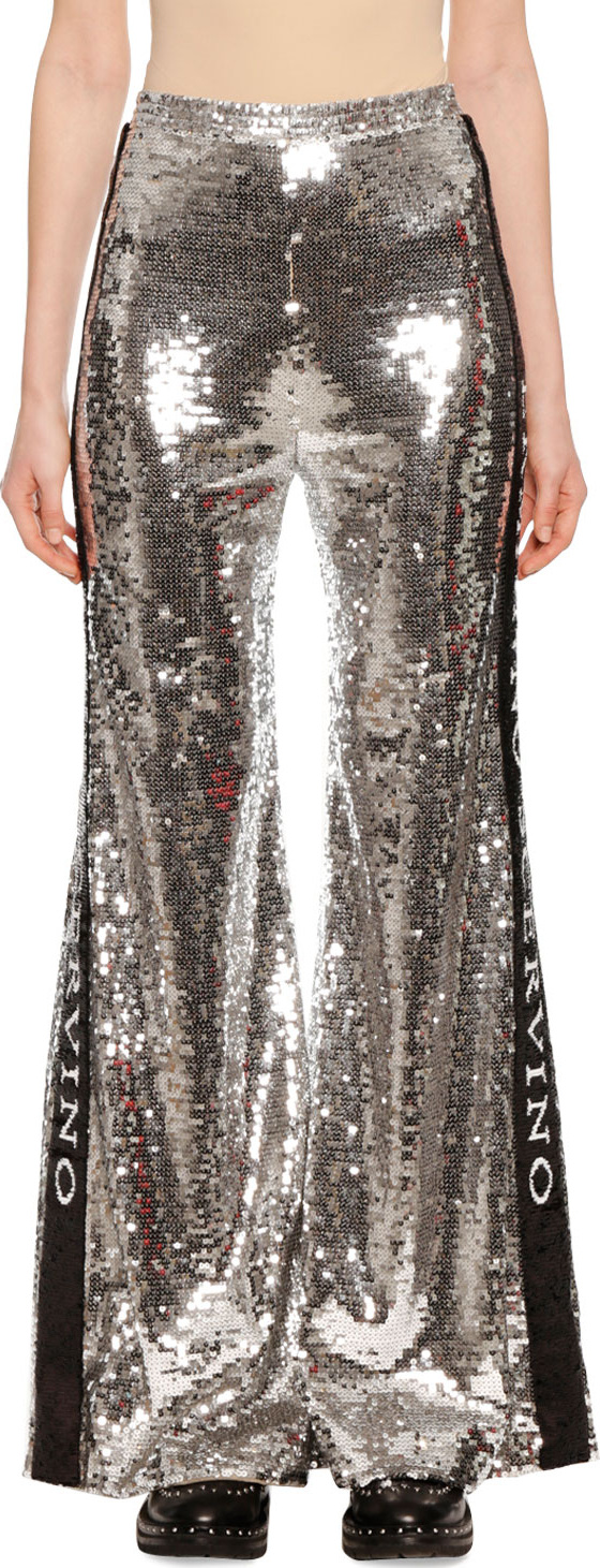 Ermanno Scervino Sequin Wide-Leg Side-Stripe Pants