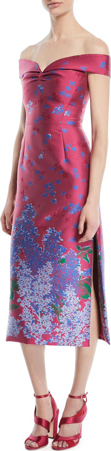 Carolina Herrera Off-the-Shoulder Sweetheart Neckline Floral-Jacquard Cocktail Dress