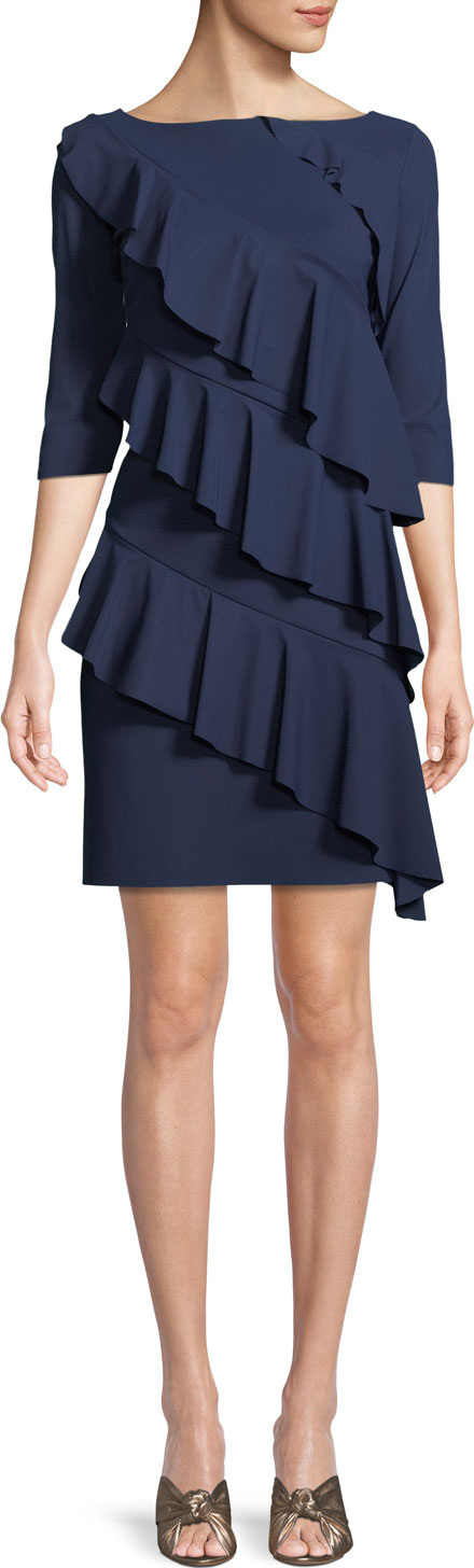 La Petite Robe di Chiara Boni Isete Ruffled 3/4-Sleeve Cocktail Dress