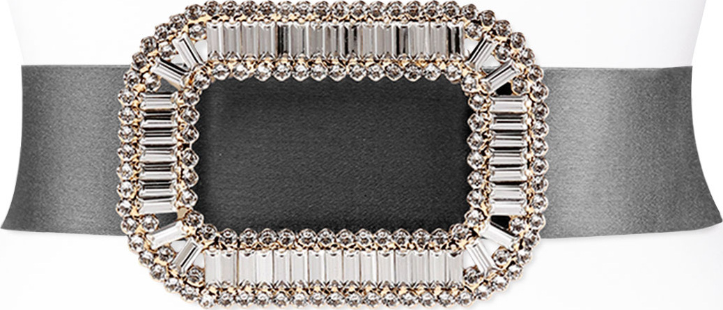 Roger Vivier Pilgrim Crystal-Buckle Belt, Black/Clear