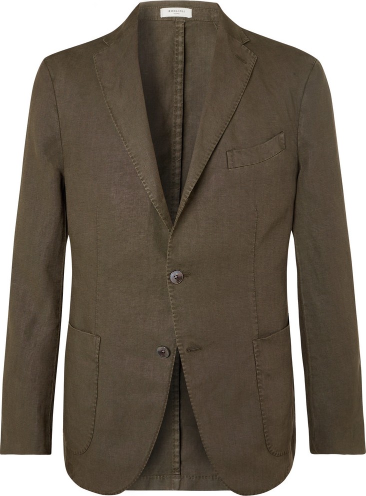 Boglioli Green K-Jacket Slim-Fit Unstructured Linen Suit Jacket