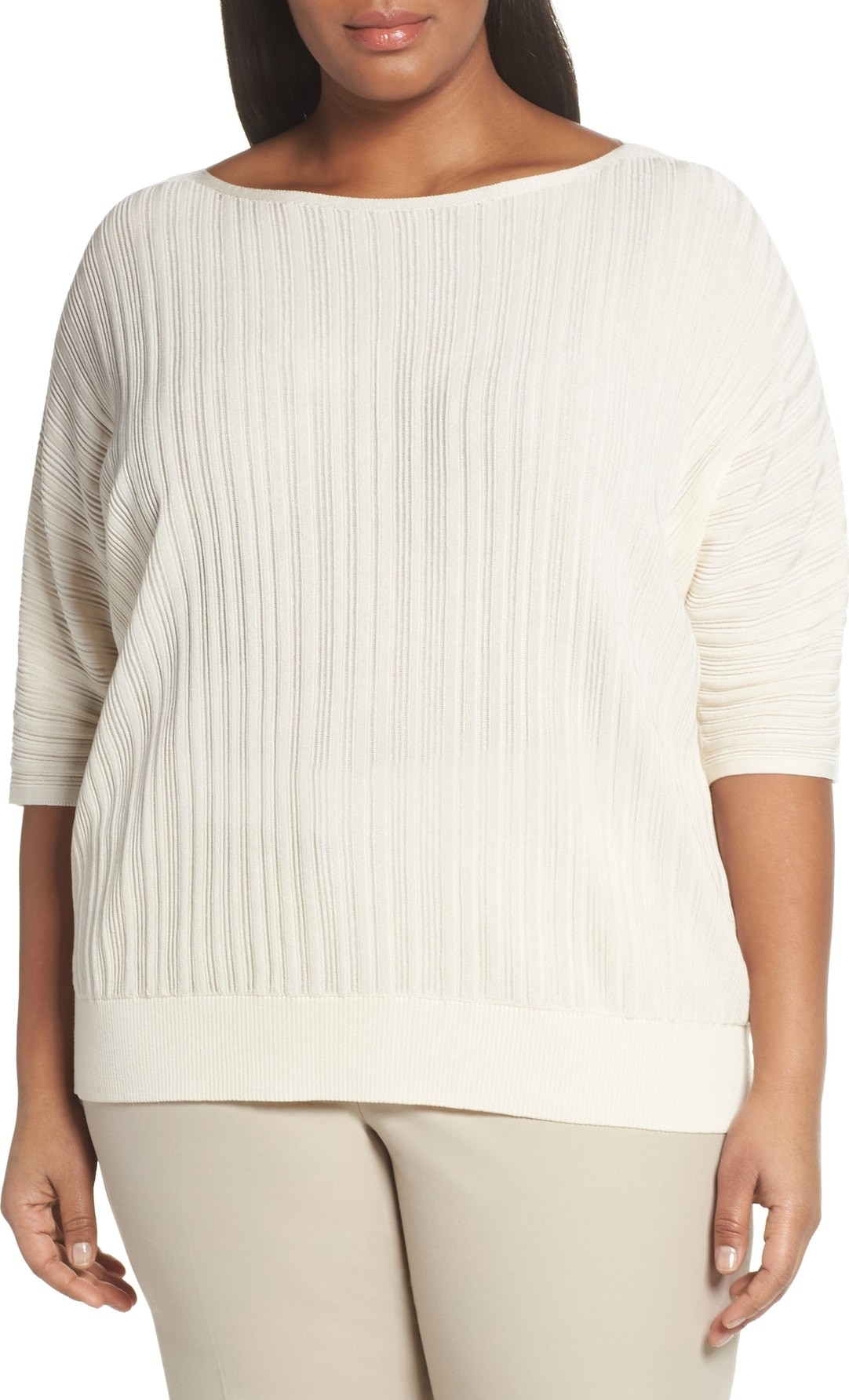 Lafayette 148 New York Plissé Ribbed Dolman Sweater