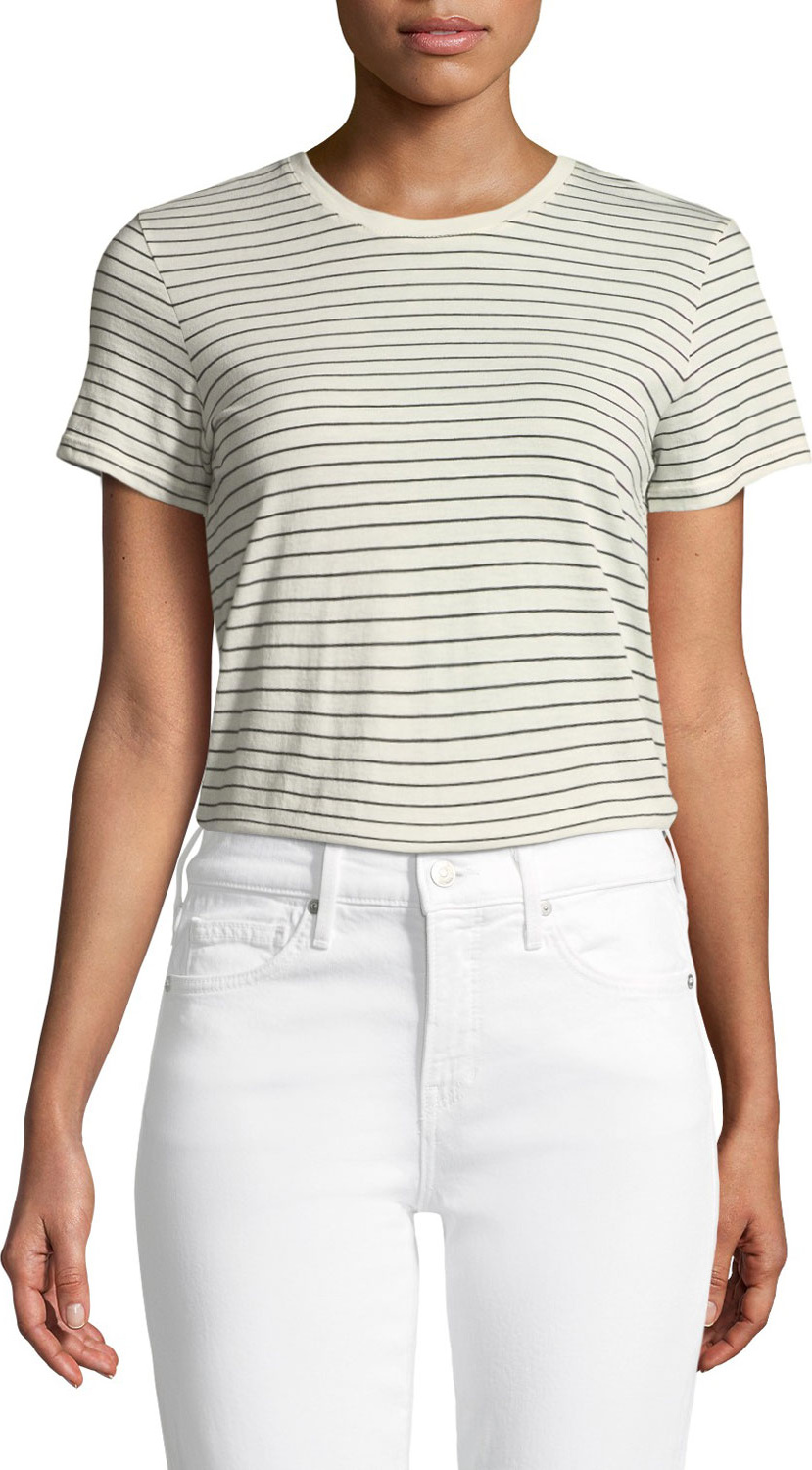 Vince Pencil Striped Short-Sleeve Crewneck Top