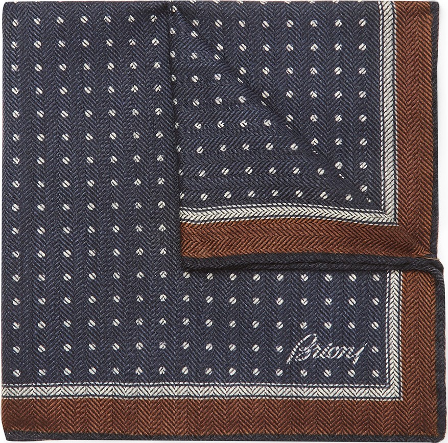 Brioni Printed Wool and Silk-Blend Herringbone Pocket Square