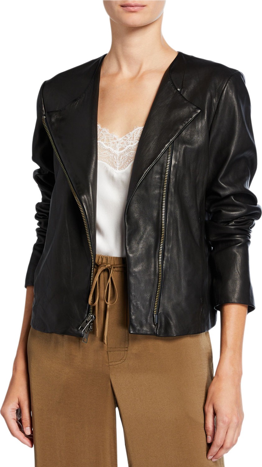 Vince Cross-Front Leather Moto Jacket