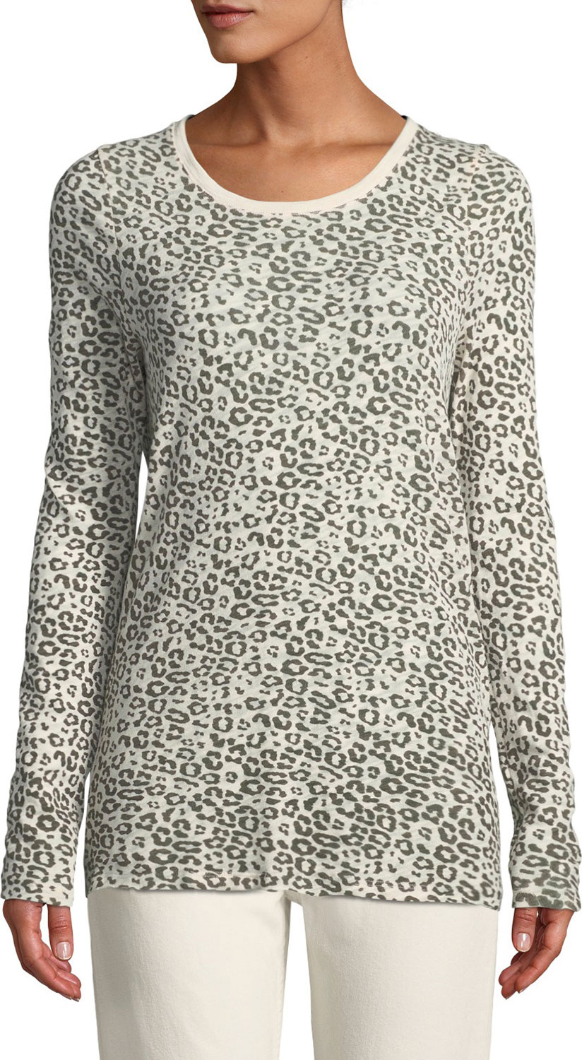 ATM Anthony Thomas Melillo Crewneck Long-Sleeve Leopard-Print Slub Jersey Tee