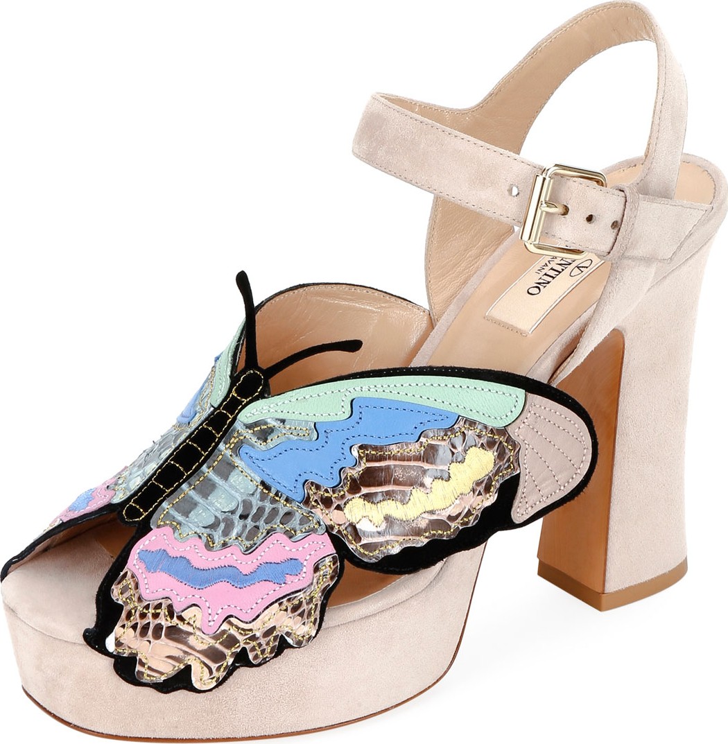 Valentino Suede Butterfly Platform Sandals Valentino Suede Butterfly Platform Sandals