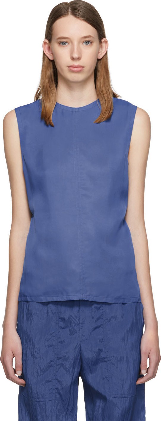 Helmut Lang Blue Viscose Open-Back Tank Top