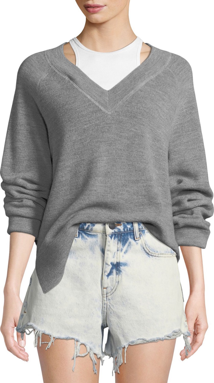 T By Alexander Wang Long-Sleeve Wool Raglan Sweater with Tank