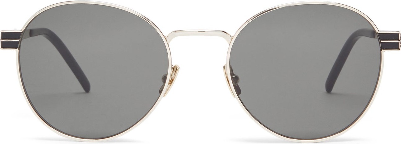 Saint Laurent Monogram-hinge round metal sunglasses