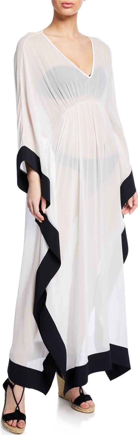La Petite Robe di Chiara Boni Naia Silk V-Neck Long Caftan Coverup