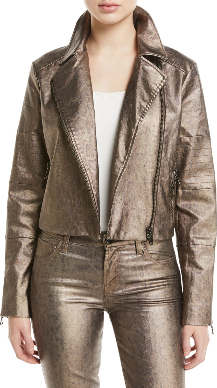 J BRAND Aiah Zip-Front Metallic Moto Jacket