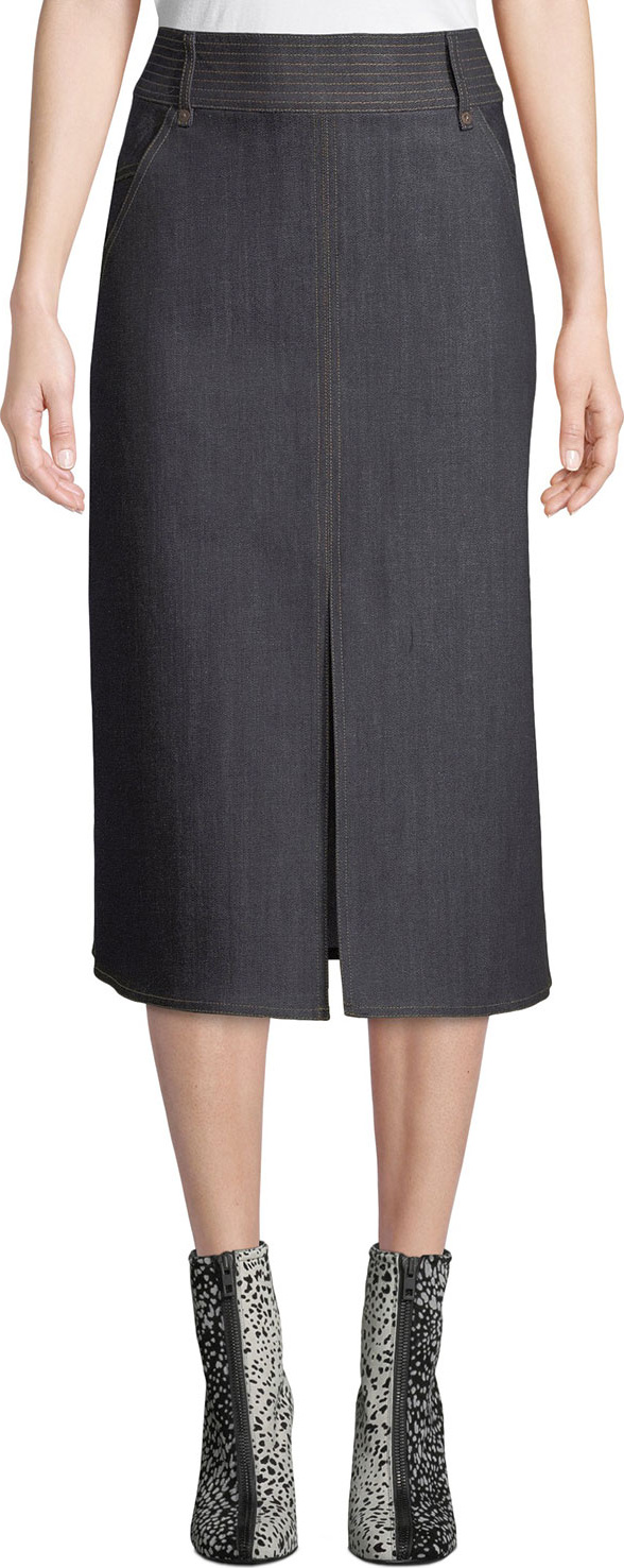 Veronica Beard Leith High-Waist Denim Midi Skirt