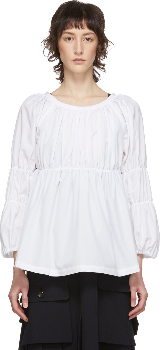 Comme Des Garçons Comme Des Garçons White Ruched Blouse