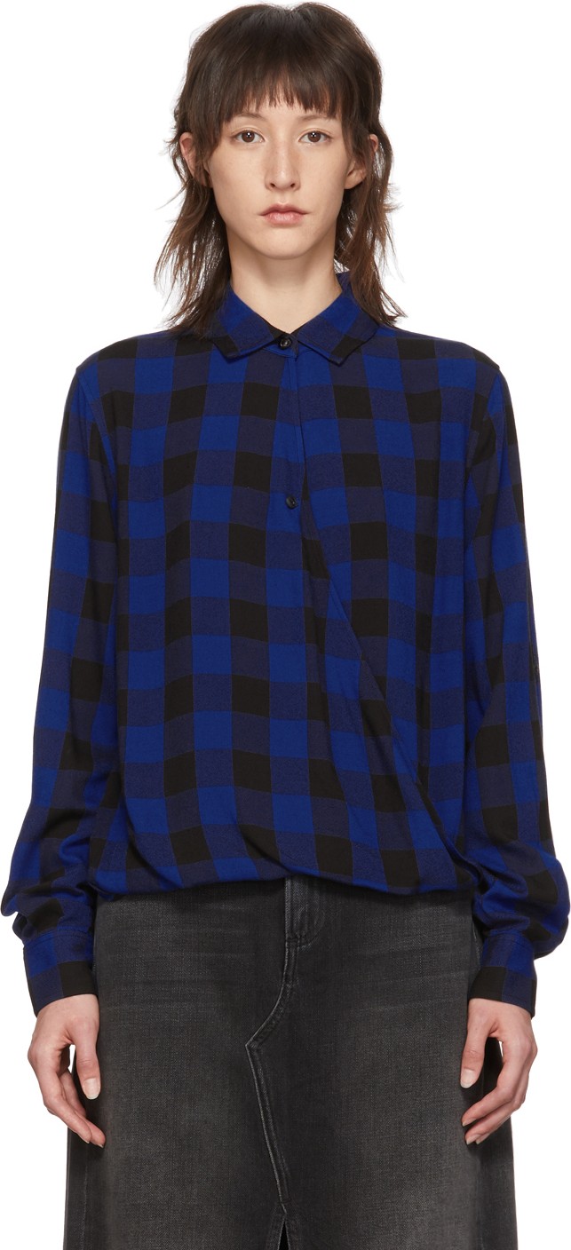 Rag & Bone Blue & Black Camille Cross Blouse