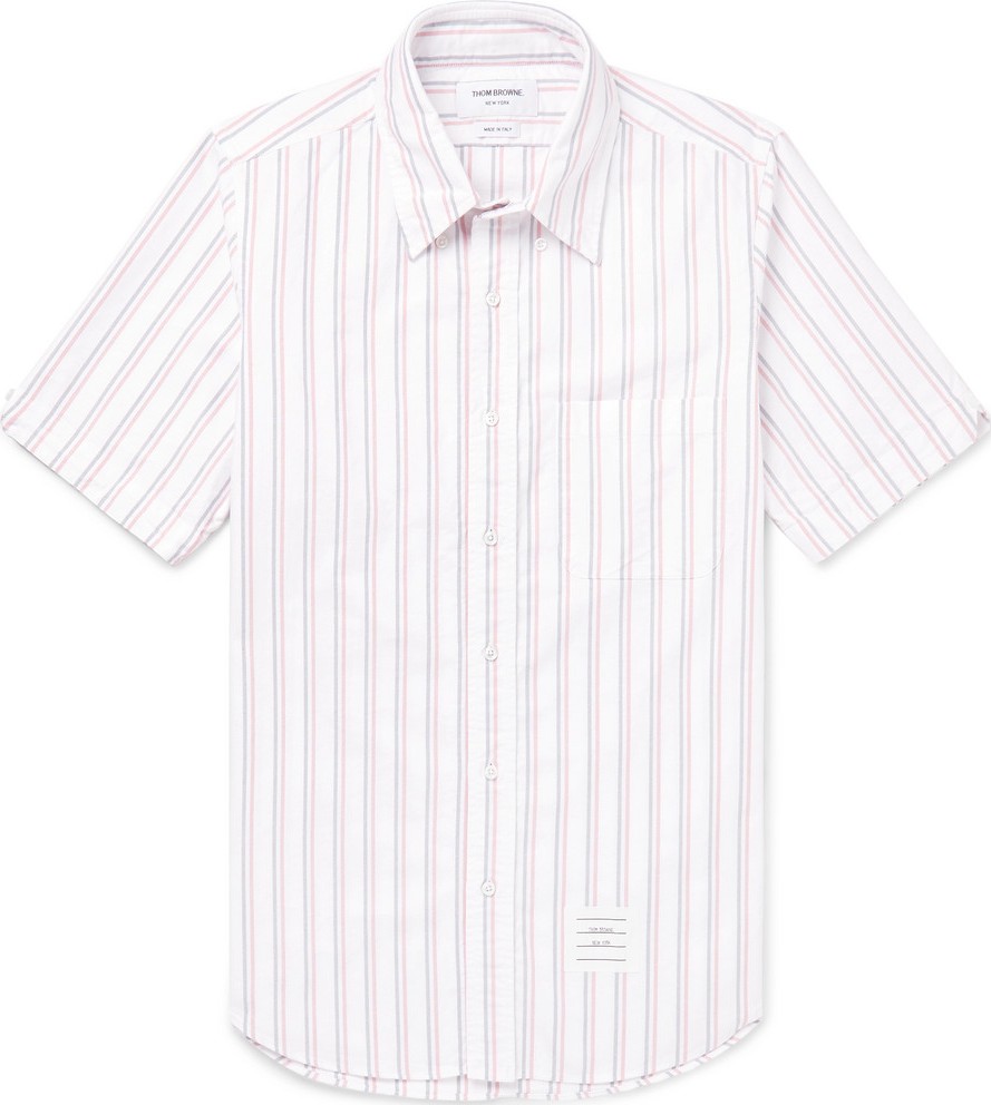 Thom Browne Button-Down Collar Striped Cotton Oxford Shirt