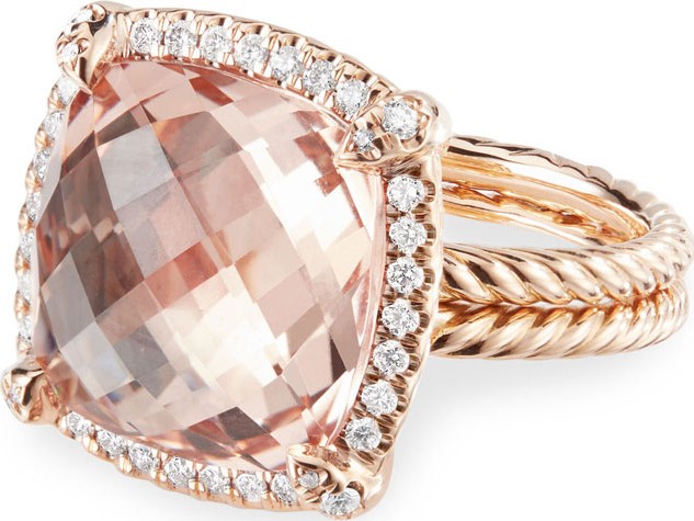 David Yurman Chatelaine 18k Rose Gold 14mm Morganite Ring, Size 9