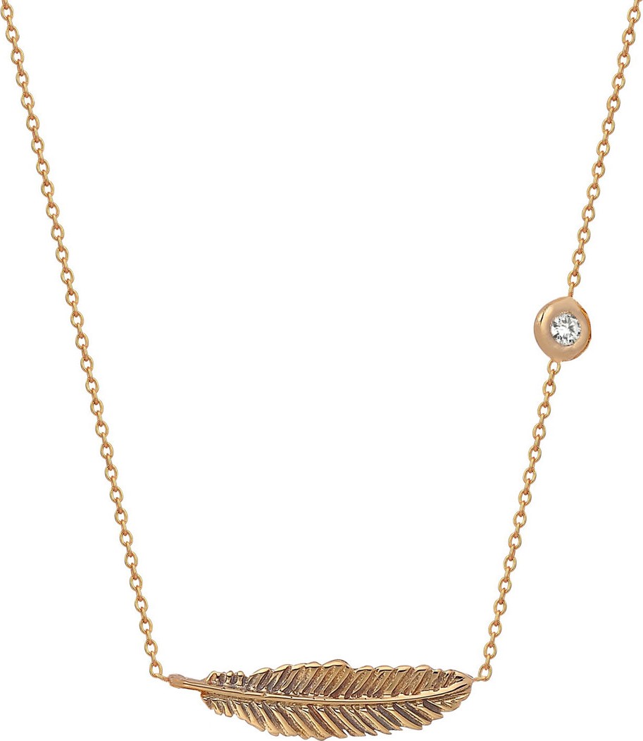 Kismet by Milka 14k Rose Gold Diamond & Feather Necklace