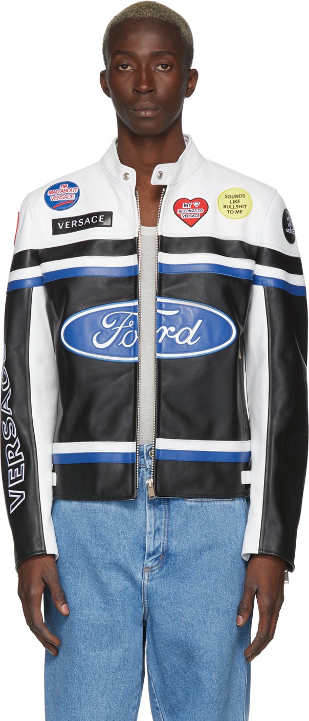 Versace White & Black Ford Edition Patchwork Logo Jacket
