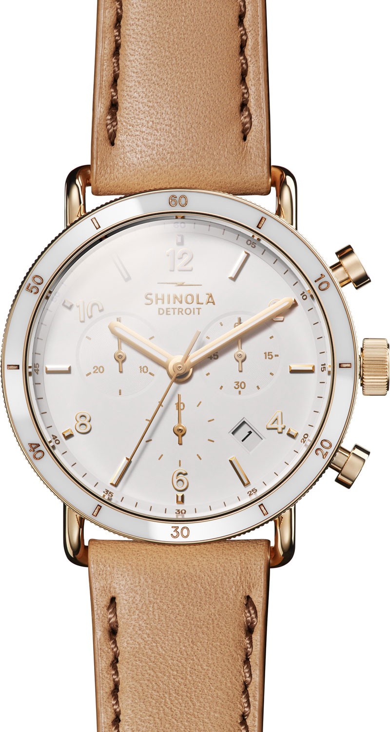 Shinola Canfield Sport 40mm 3-Eye Chronograph Watch with Camel Leather Strap