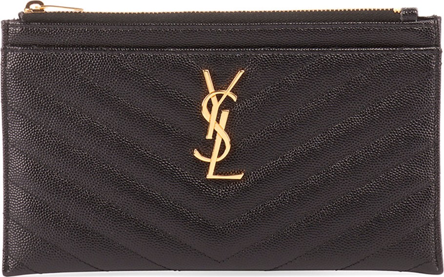 Saint Laurent Monogram YSL Matte Quilted Bill Pouch Wallet