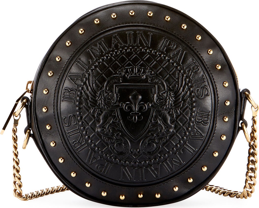 Balmain Disco Leather Circle Crossbody Bag