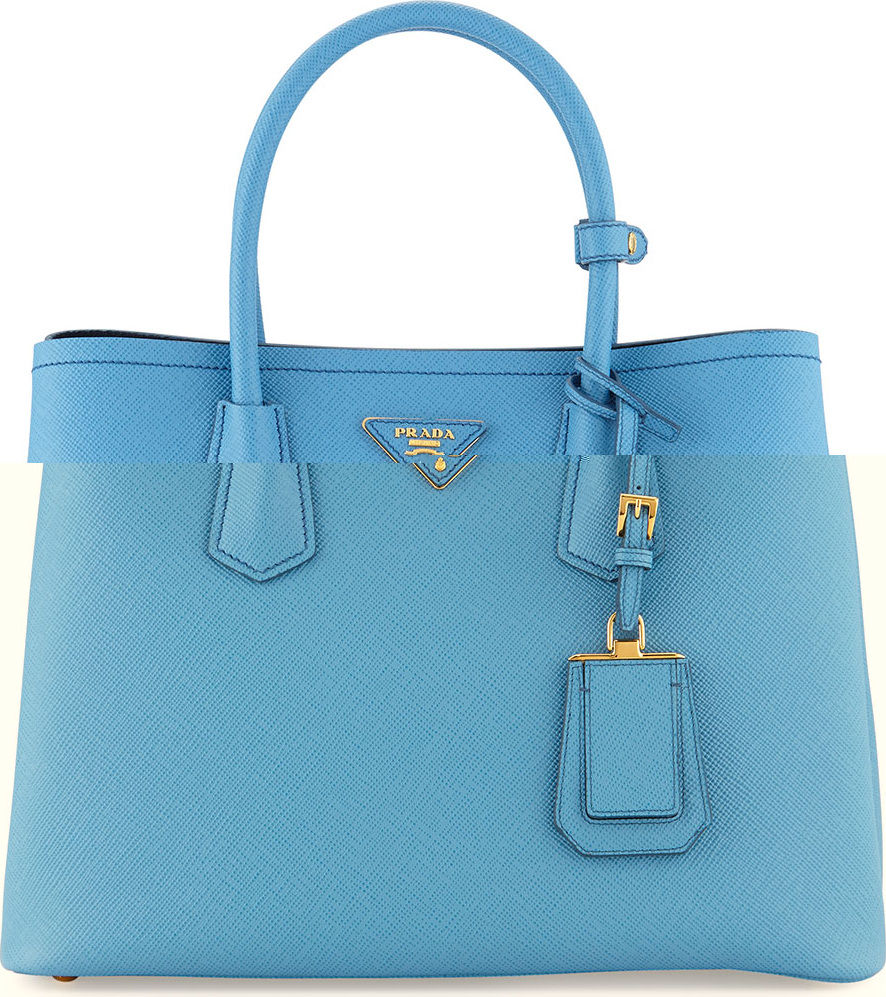 Prada Saffiano Cuir Double Small Tote Bag, Light Blue/Dark Blue (Mare+Bluette)
