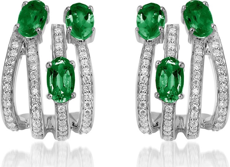 Hueb Spectrum 18k White Gold 3-Emerald & Diamond Earrings