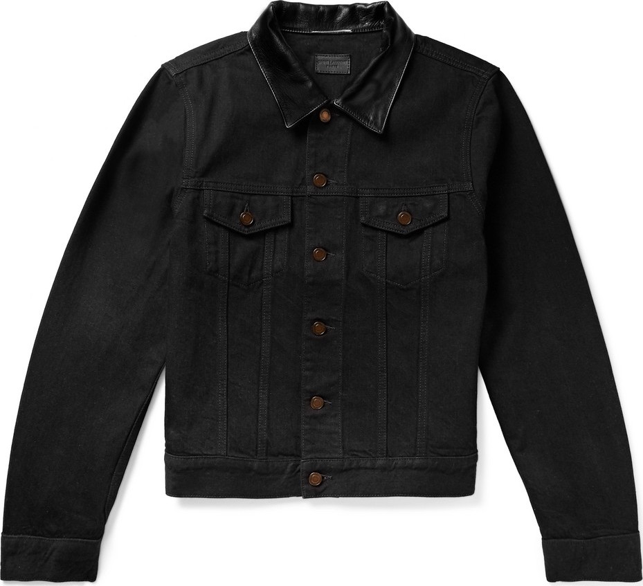 Saint Laurent Leather-Trimmed Denim Jacket