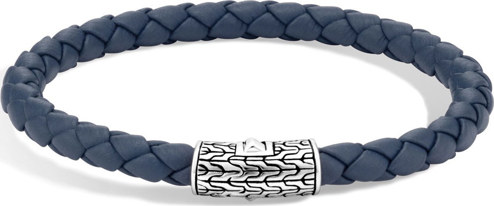 John Hardy Classic Chain Silver Round Woven Bracelet on Blue Leather Cord