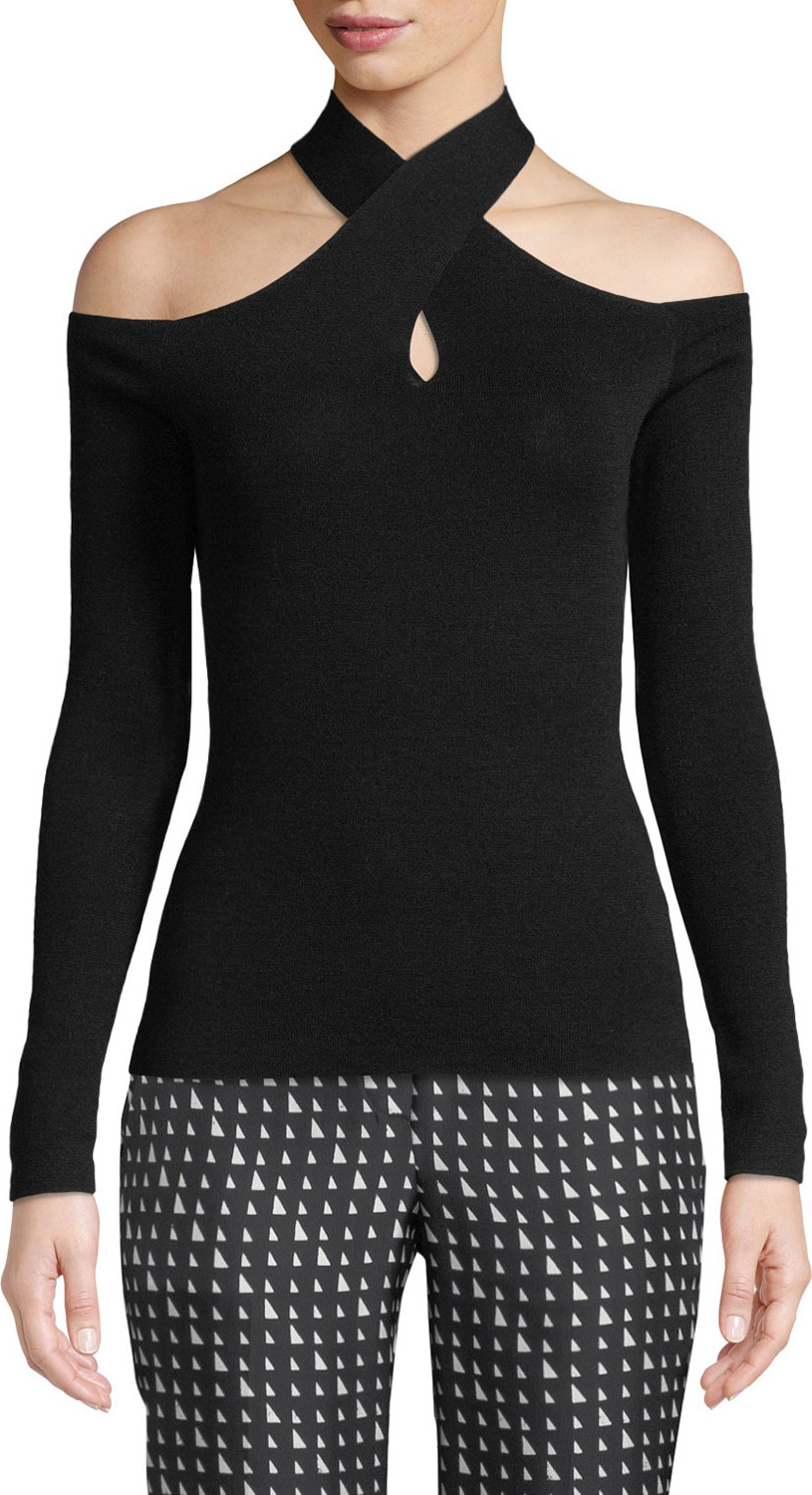 Theory Mock-Neck Crossover Long-Sleeve Sweater
