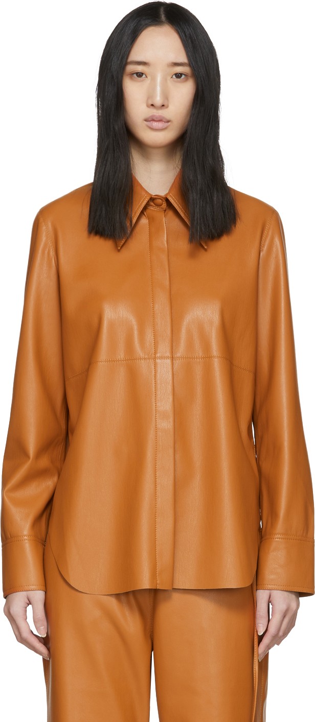 Nanushka Orange Vegan Leather Noelle Shirt