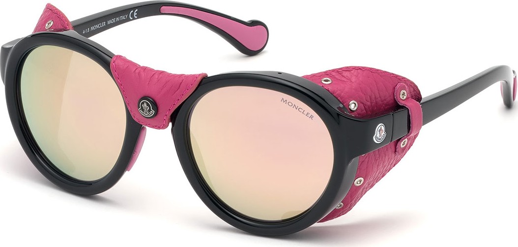 Moncler Round Mirrored Sunglasses w/ Leather Side Blinders