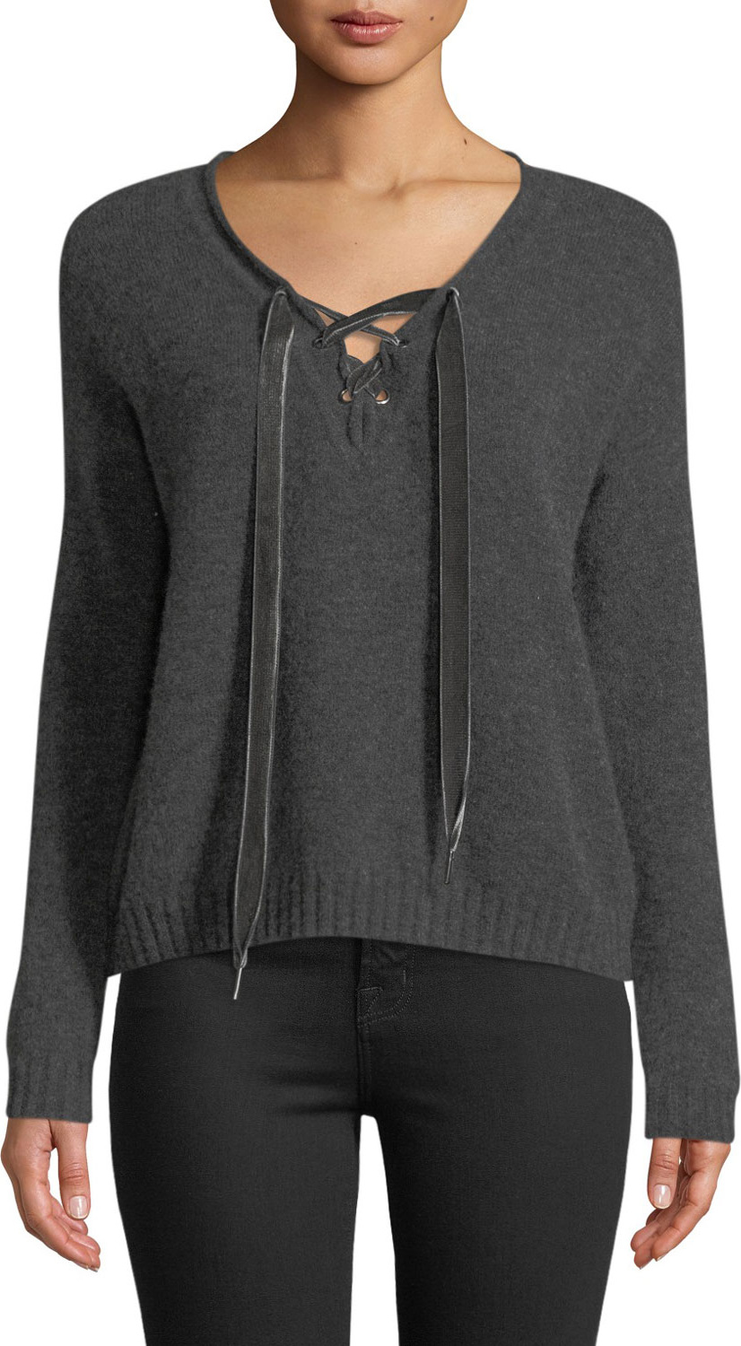 RAILS Amelia Lace-Up Wool Long-Sleeve Sweater