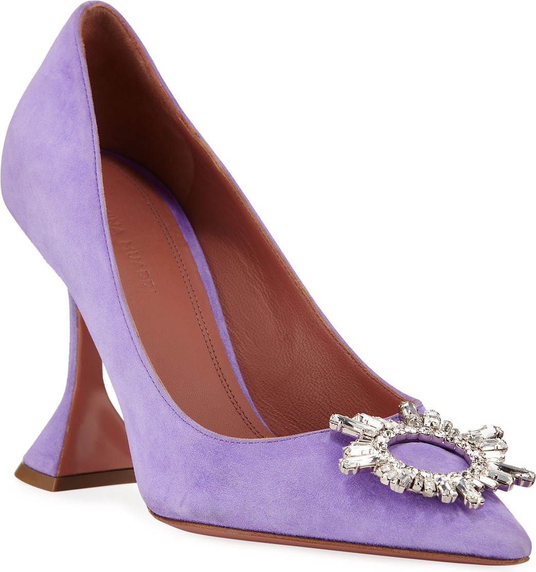 Amina Muaddi Begum Suede Crystal-Trimmed Pumps