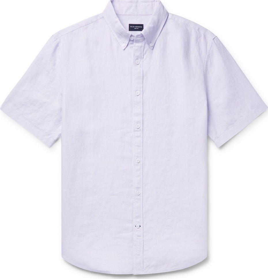 Club Monaco Slim-Fit Button-Down Collar Slub Linen-Chambray Shirt