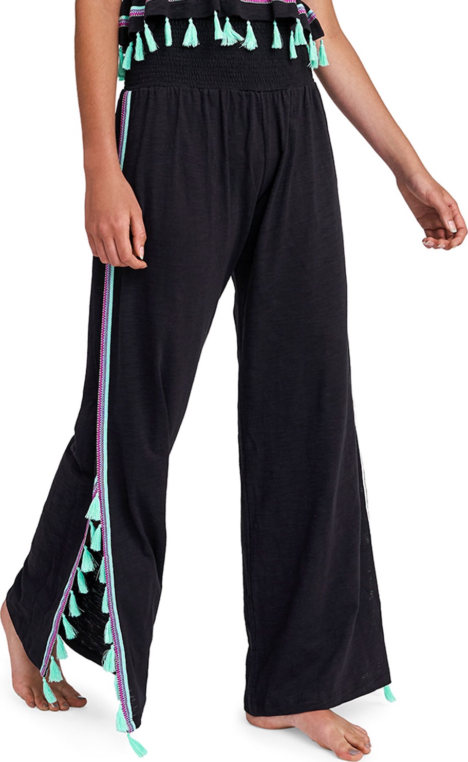 Pitusa Jasmine Smocked Tassel Coverup Pants