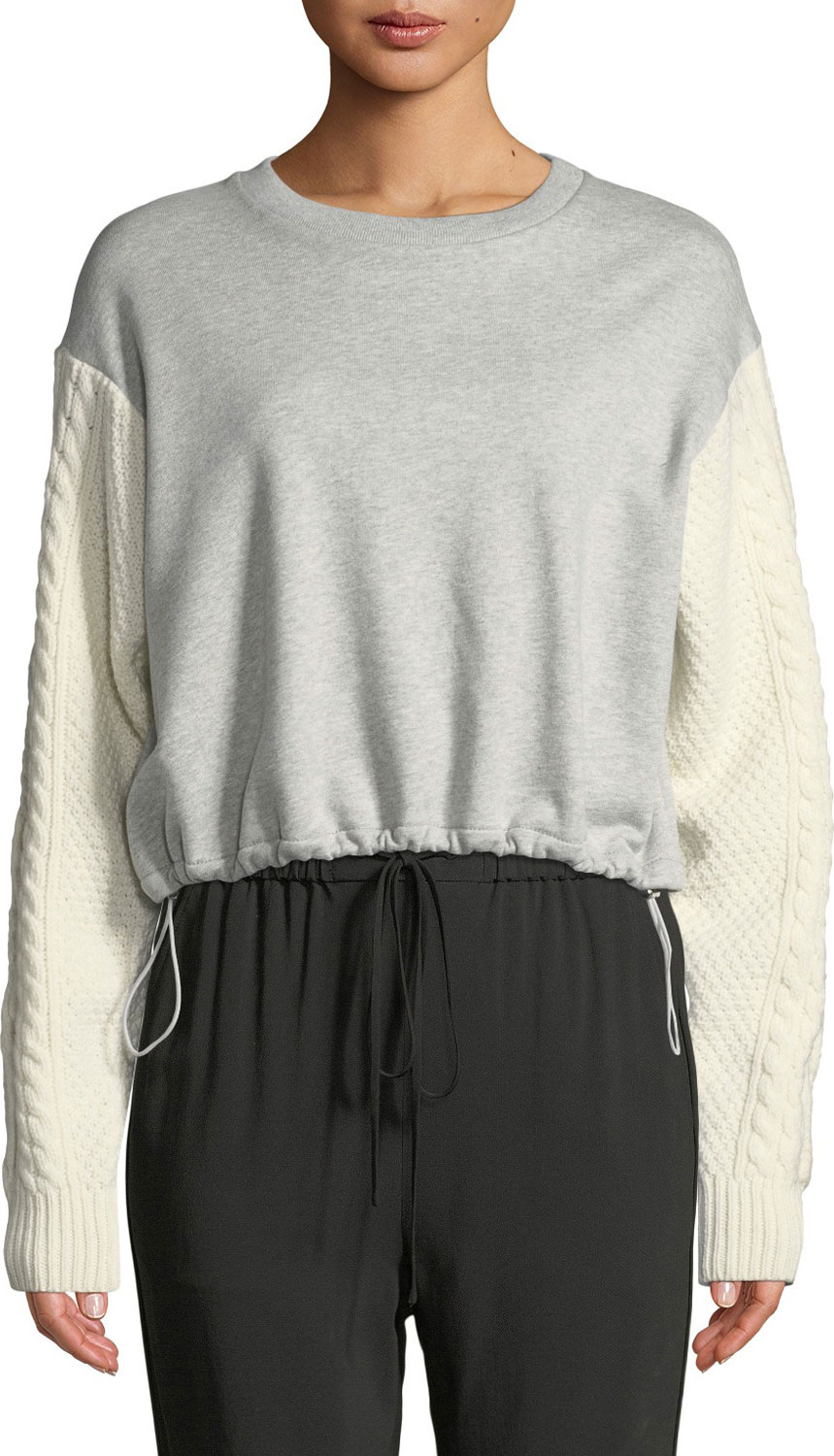 3.1 Phillip Lim French Terry Crewneck Sweatshirt with Cable-Knit Sleeves