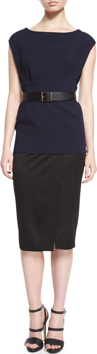 Donna Karan Cap-Sleeve Colorblock Belted Tunic Dress