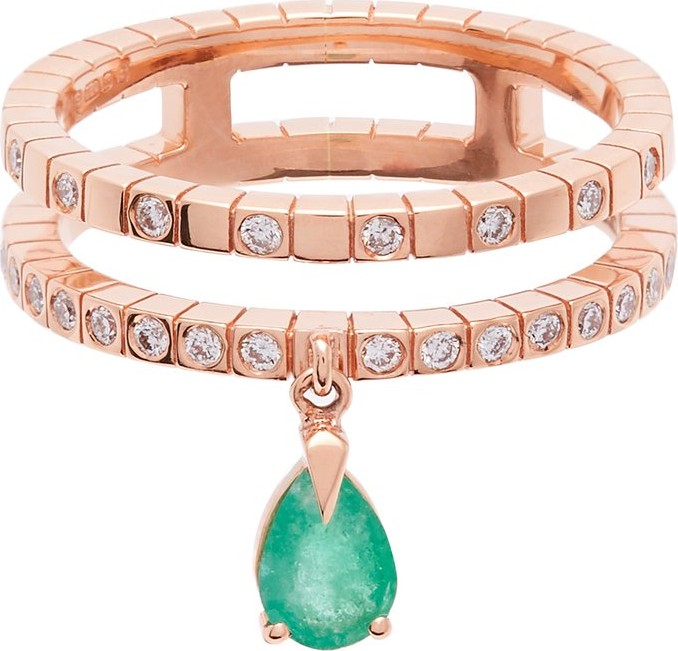 Diane Kordas Spectrum 18kt rose-gold diamond & emerald ring