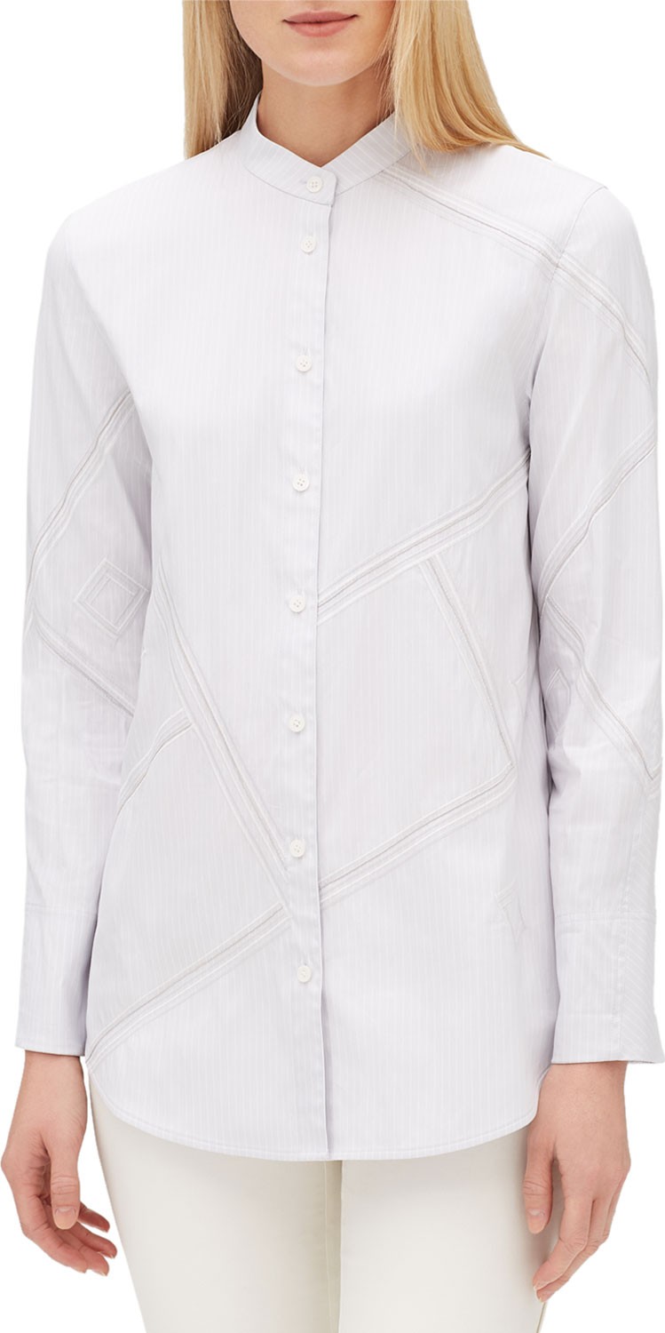 Lafayette 148 New York Lenno Streamline Striped Long-Sleeve Button-Front Blouse