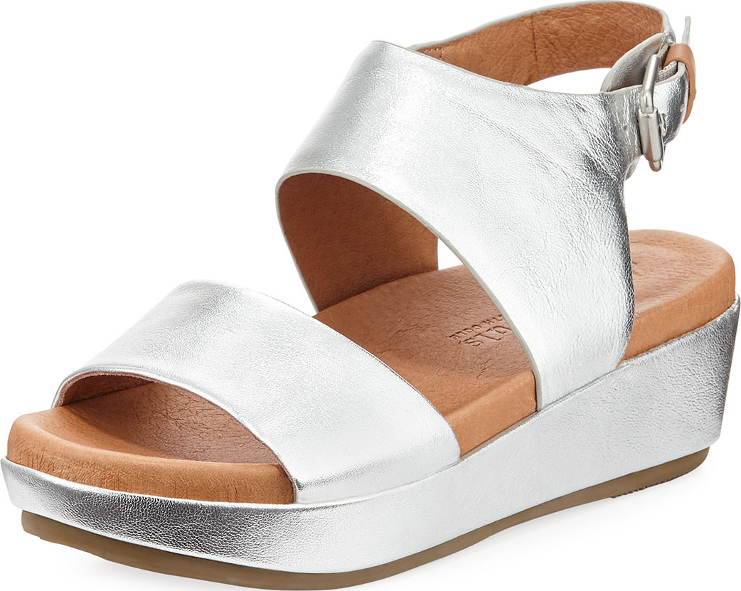 Gentle Souls Lori Metallic Leather Comfort Wedge Sandal